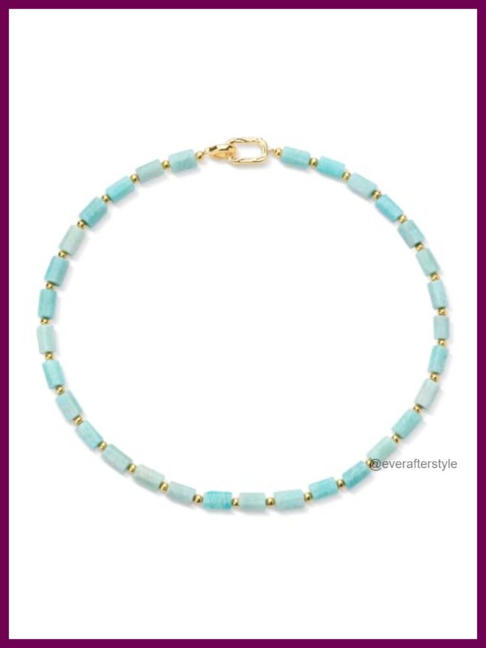 Natural Amazonite Beaded Necklace 18" Gold-Tone Chunky Strand